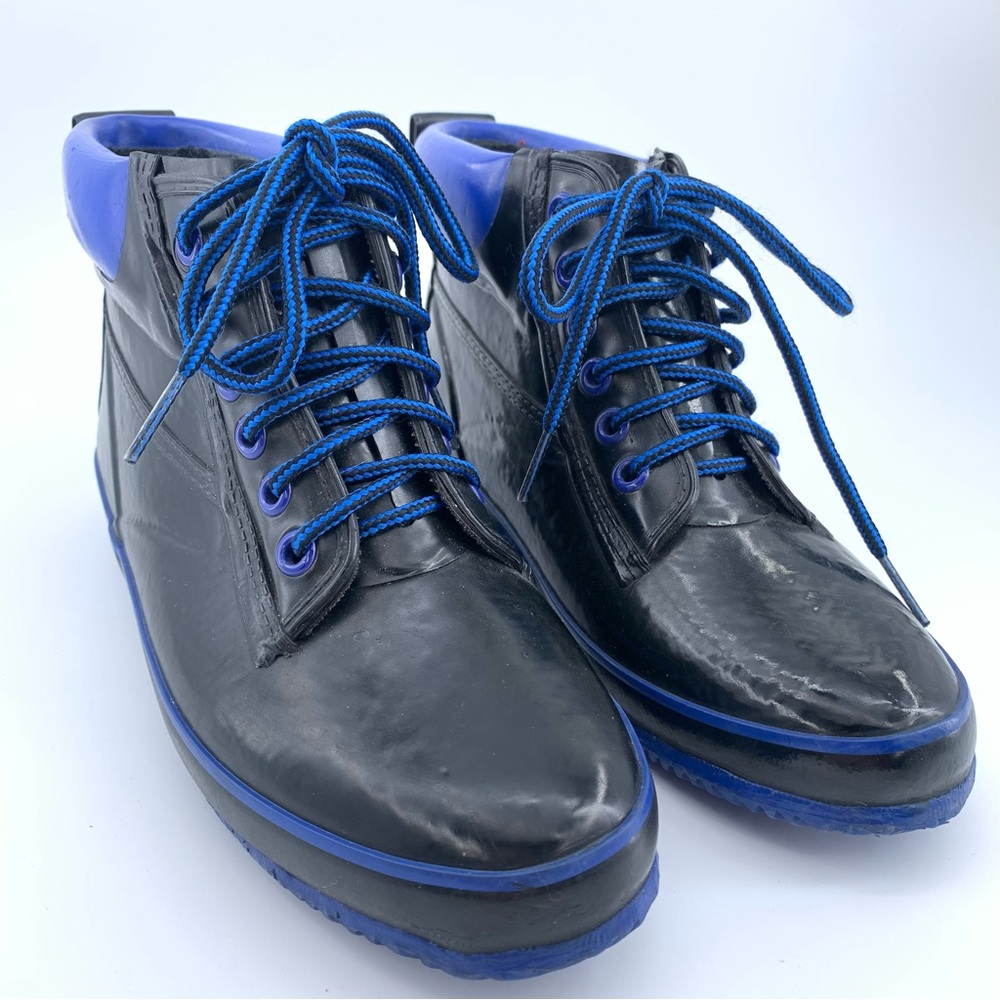 Buskens Women’s Black & Blue Lace-Up Boots Size 8 – Waterproof Rubber Ankle Boot